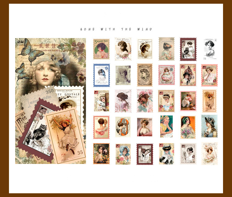 60Pcs Retro Time Post Office Series Stickers