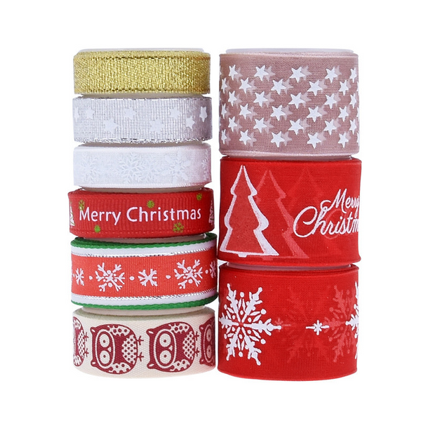 Decorative Christmas Print Bibbon Set