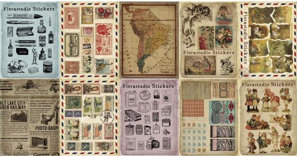 10PCS Retro Map Stamp Stickers Paper