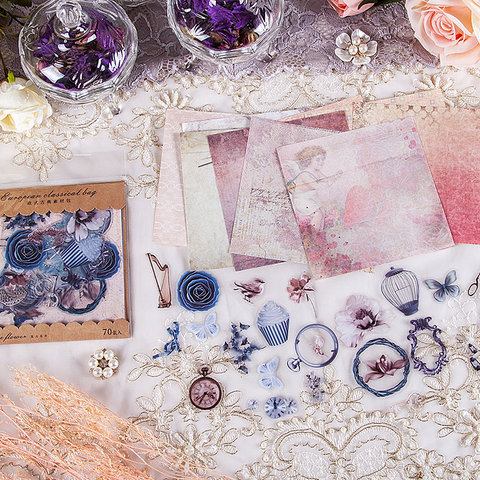 70PCS European Classical Mixed Paper Scrapbook Material Package