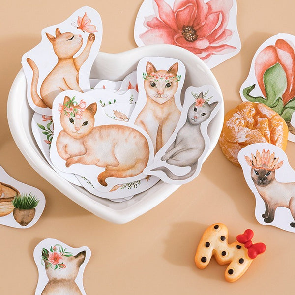 46pcs Flowers & Cats Stickers