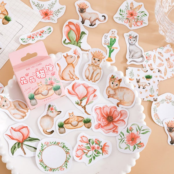 46pcs Flowers & Cats Stickers