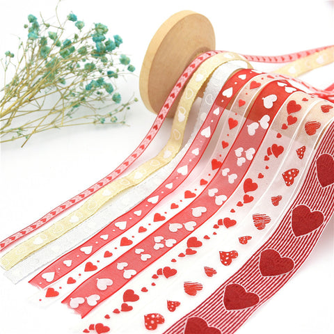 Valentine's Day Red Love Printed Yarn Ribbon
