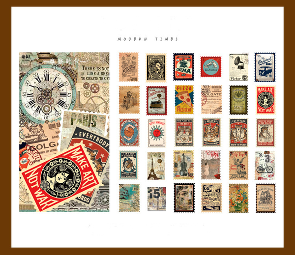 60Pcs Retro Time Post Office Series Stickers