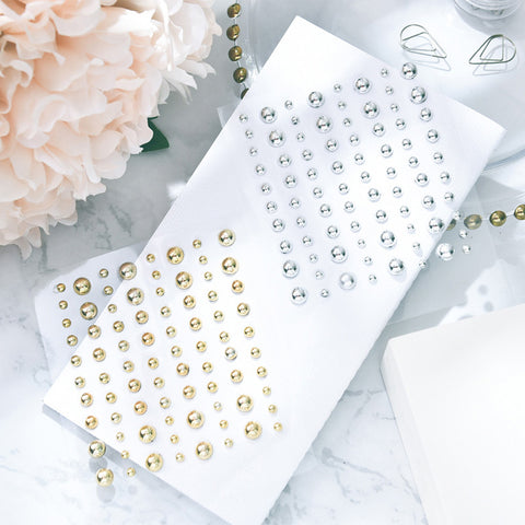 80pcs Half Round Gold and Silver Pearl Sticker