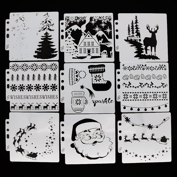 9PCS Christmas Layering Painting Stencils