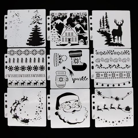 9PCS Christmas Layering Painting Stencils