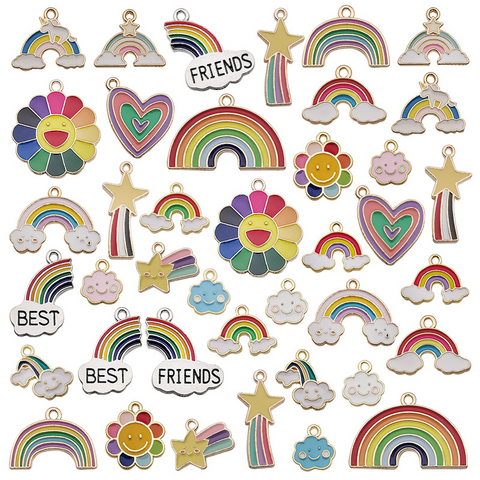 40Pcs Rainbow Series Alloy Drip Pendants