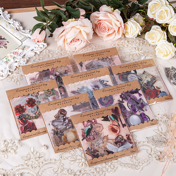 70PCS European Classical Mixed Paper Scrapbook Material Package