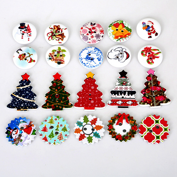 50pcs Christmas Cartoon Printed Buttons