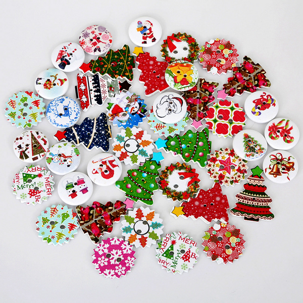 50pcs Christmas Cartoon Printed Buttons