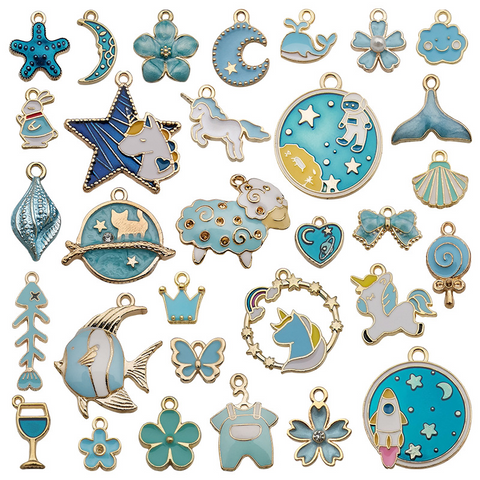 31Pcs Blue Series Alloy Drip Pendants