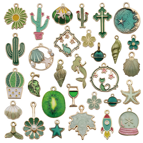 31Pcs Green Series Alloy Drip Pendants