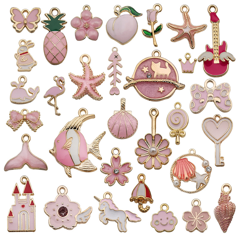 31Pcs Pink Series Alloy Drip Pendants