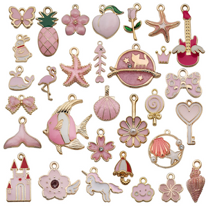 31Pcs Pink Series Alloy Drip Pendants
