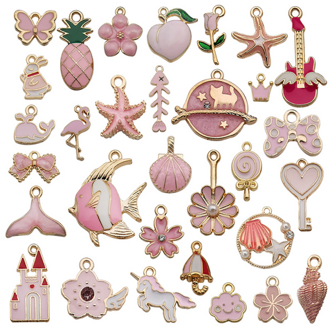 31Pcs Pink Series Alloy Drip Pendants