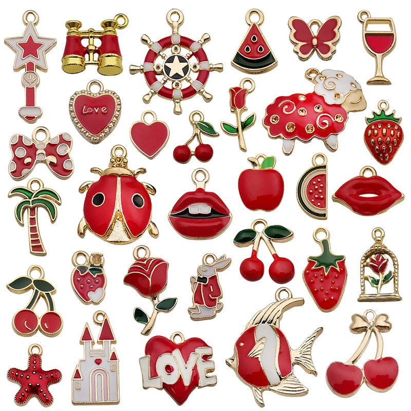31Pcs Red Series Alloy Drip Pendants
