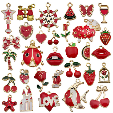 31Pcs Red Series Alloy Drip Pendants